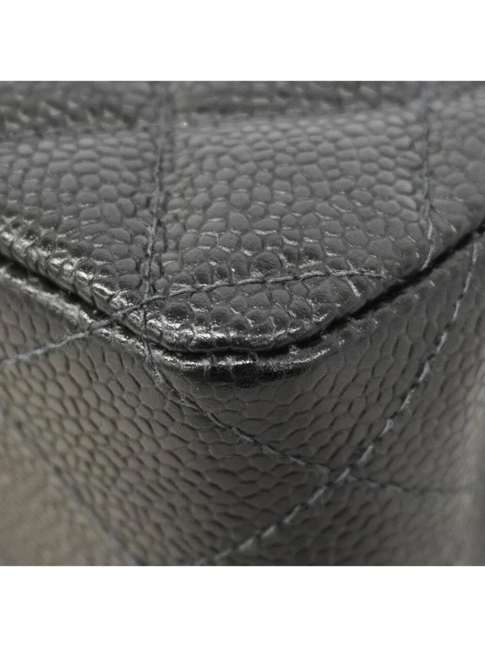 Chanel Shoulder Bag Quilted Caviar Leather Black Silver